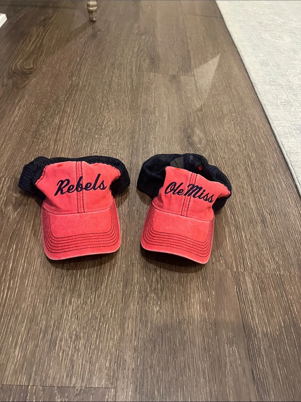 Ole Miss / Rebels Red Trucker Hat - Navy Mesh